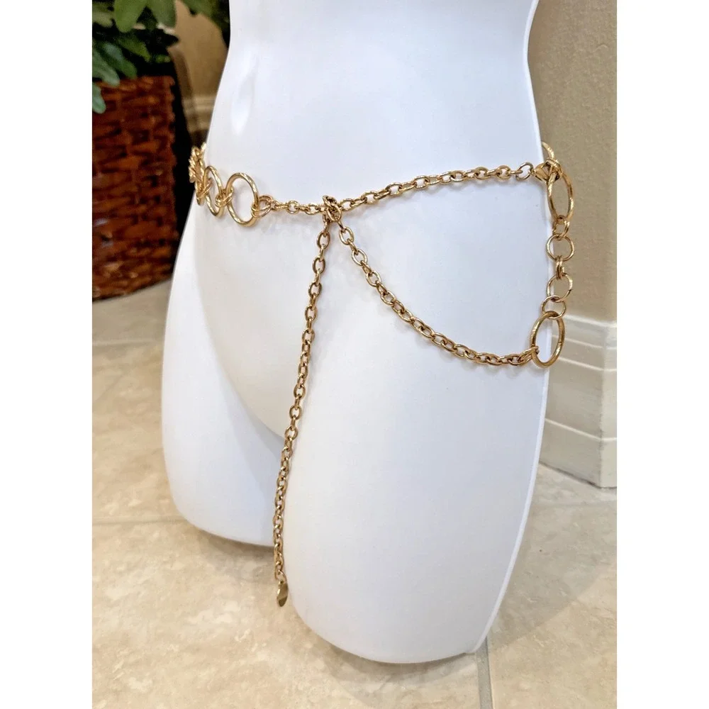 Ellen Tracy Gold Skinny Chain Belt Circle Links Adjustable O/S 44